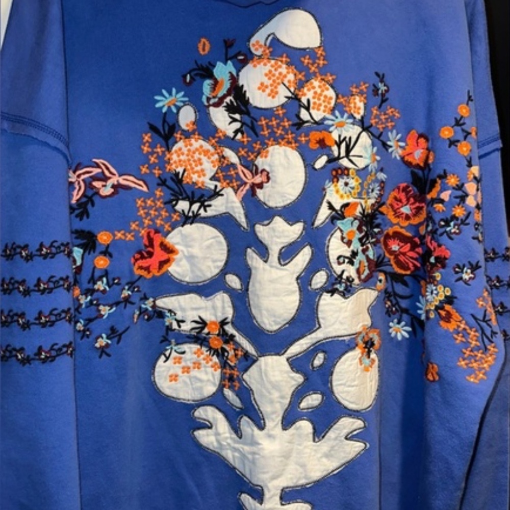 NWT FP Movement At My Best Embroidered Sweat Hoodie In Steller Blue SOLD OUT COL - Picture 6 of 6